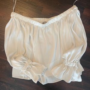 White silk off the shoulder blouse